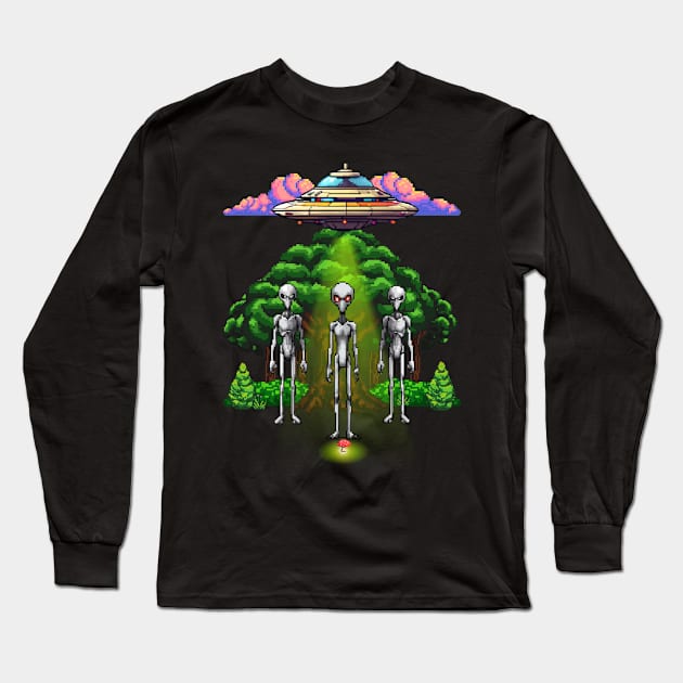 Pixel Aliens Find Mushroom Long Sleeve T-Shirt by Trip Tank